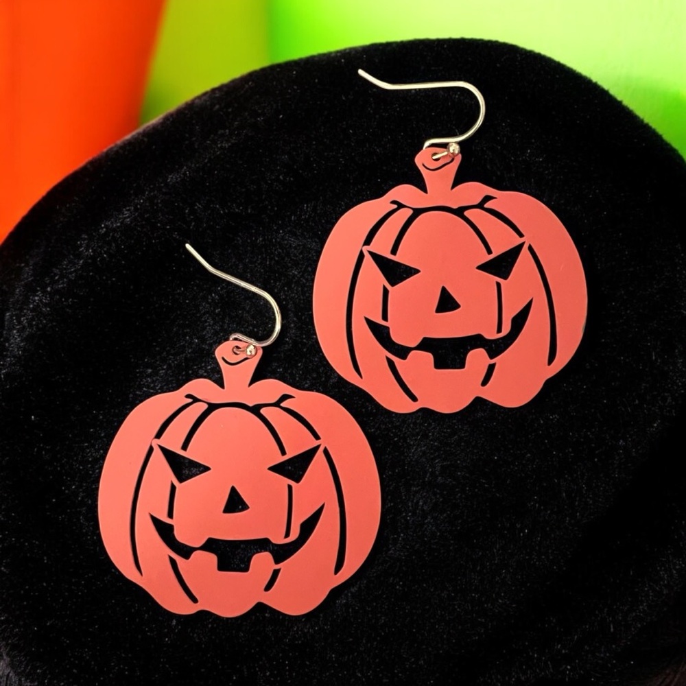 Orange Pumpkin 🎃 Jack-O-Lantern Teardrop Earrings